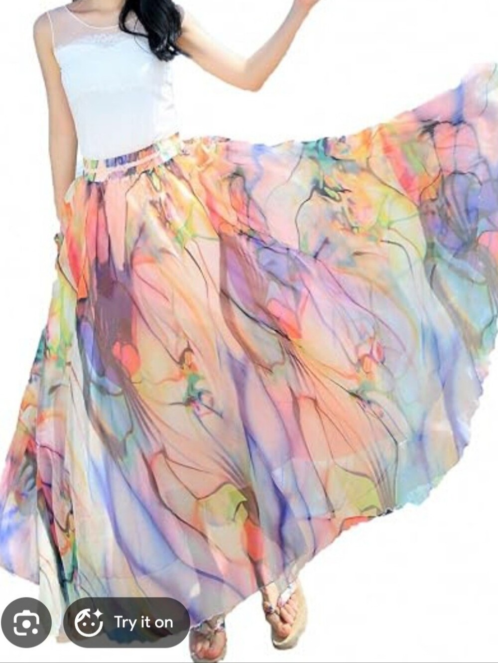 Afibi Women Full/Ankle Length Blending Maxi Chiffon Long Skirt Beach Medium